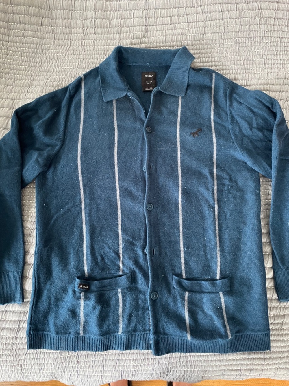 RVCA Men's Navy Blue Vertical Stripe Knit Shirt Jacket